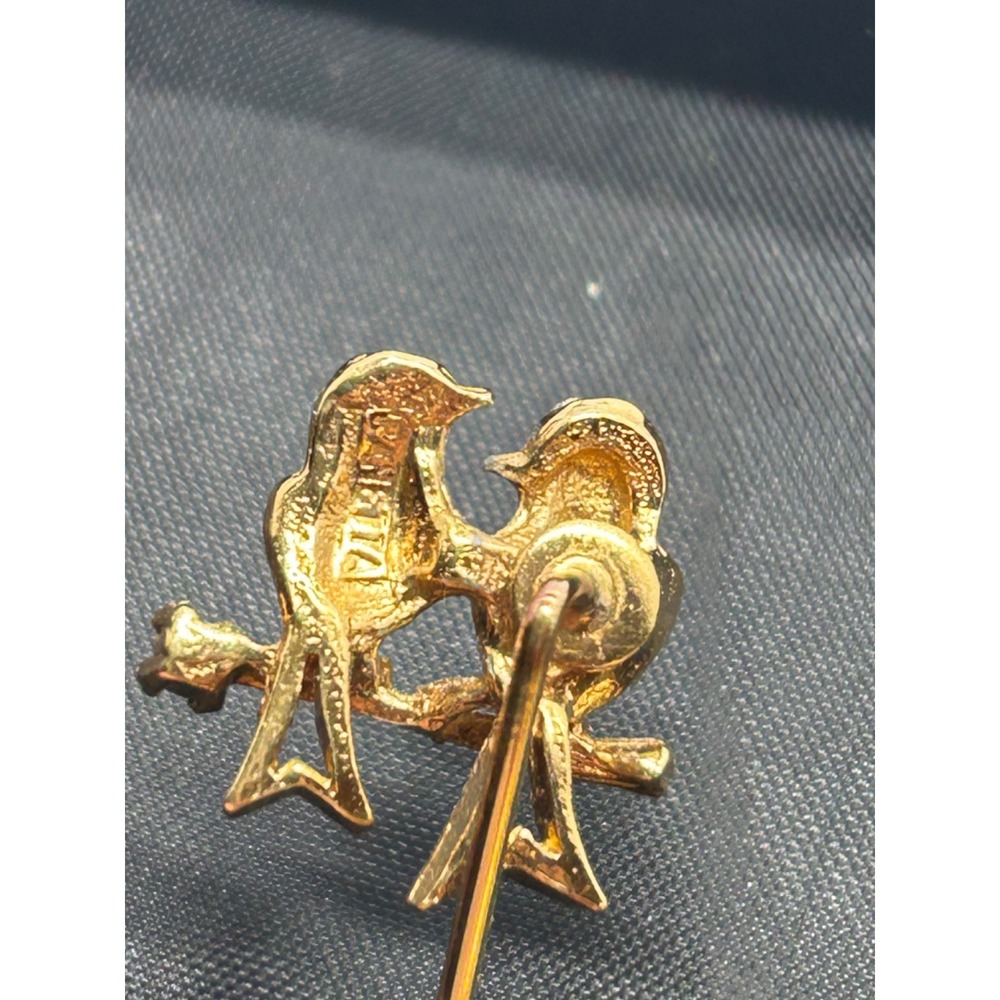 Vtg Panetta Signed Rhinestone Love Birds Stickpin Pin Ruby Amethyst Sapphire - Picture 6 of 6